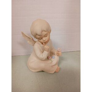 Homeco 1991 Angel Cherub Holding Flower Signed Vintage